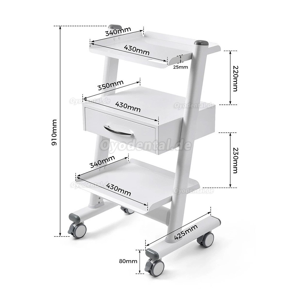 Dentech T3-4 Dentalwagen Mobiler Trolley 3-stufig mit Stauraum
